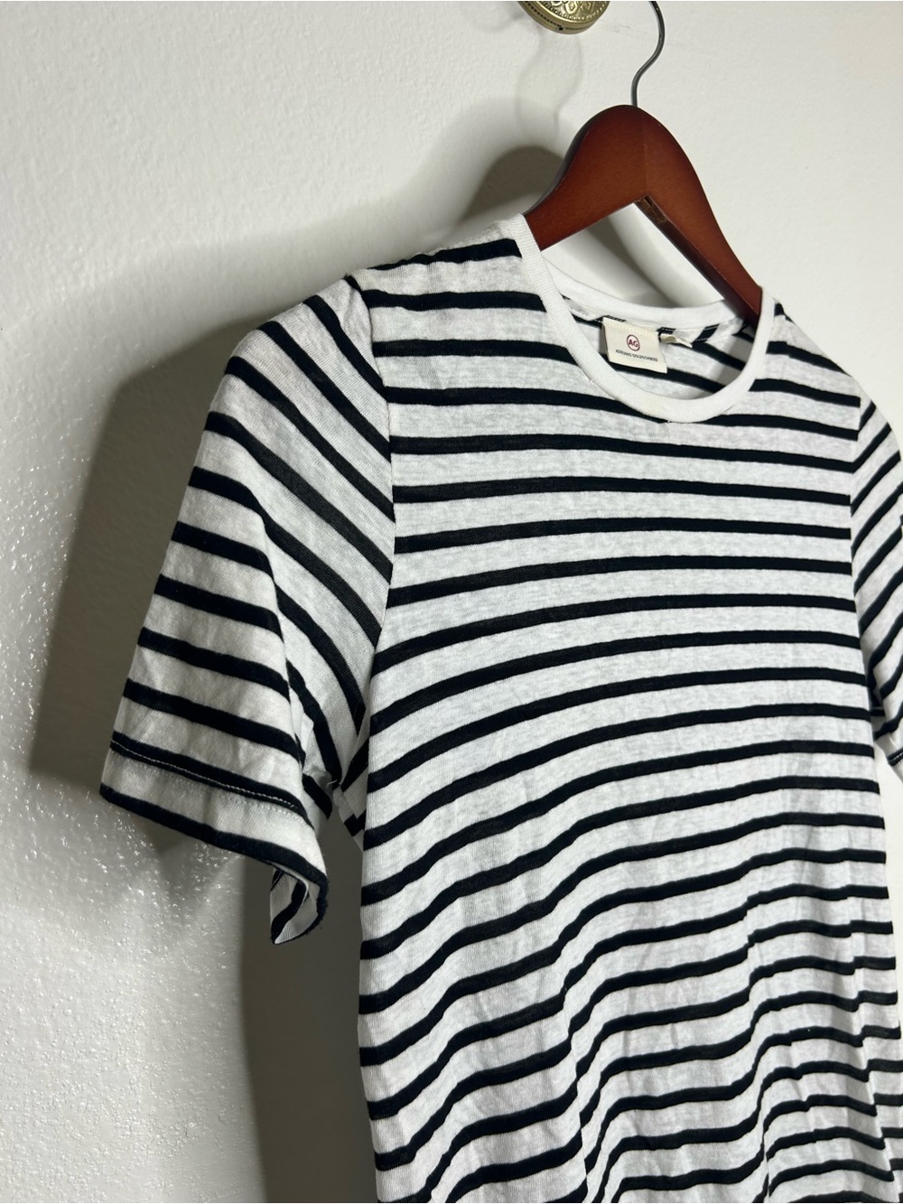 AG Cotton Black White Striped Lightweight T - Shirt Top Size Small